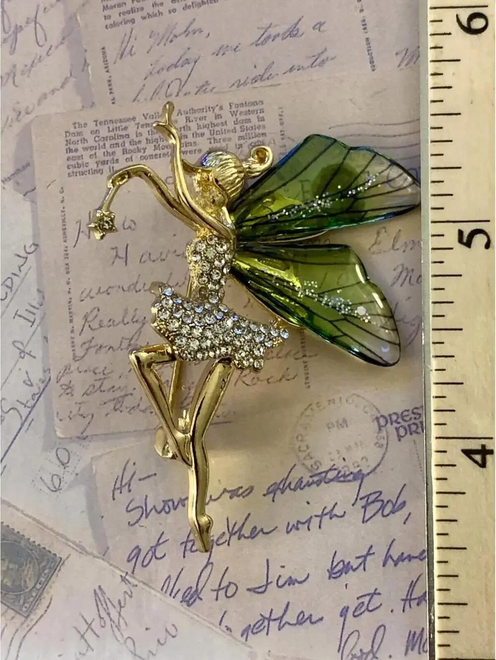 Whimsical Fairy Brooch with Glittering Rhinestones & Vibrant Wings